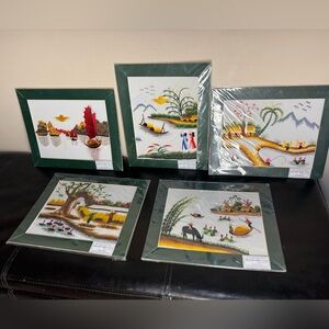 Asian Handmaid Embroidery Traditional Villages Scene 12”x9.5” TRANH THÊU TAY x5